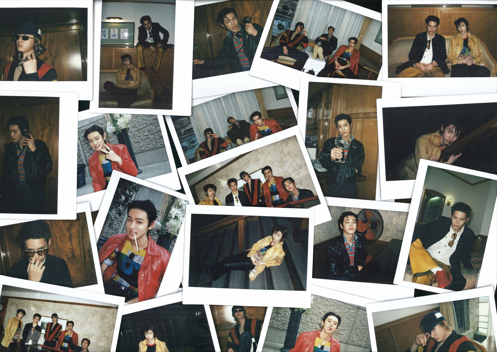 A collage of instant photos of the five members of CORTIS