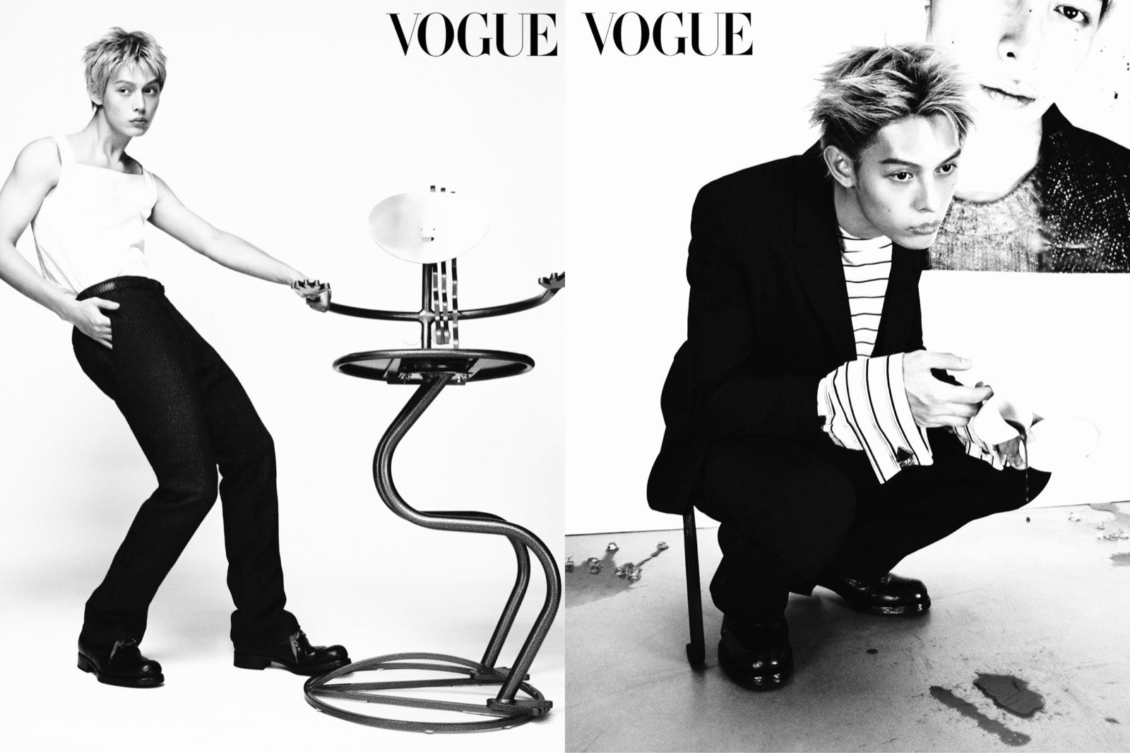 James of CORTIS photographed in black and white for Vogue Man Korea