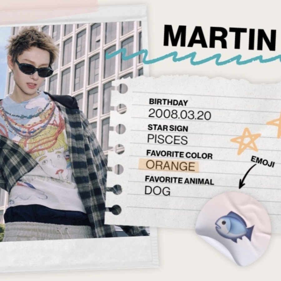 Martin of CORTIS profile card from a year earlier listing his favourite animal as dog
