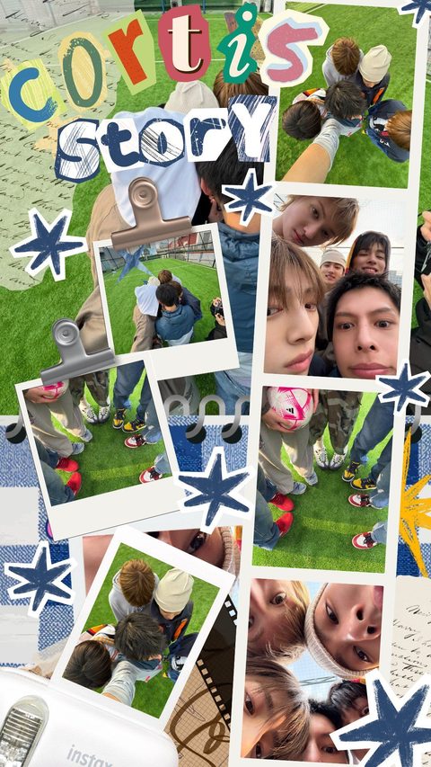 CORTIS Story phone wallpaper, scrapbook collage of the members playing football