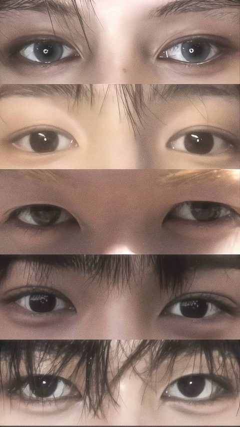 CORTIS phone wallpaper, the eyes of all five members stacked in strips