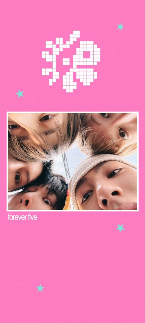 CORTIS phone wallpaper in pink, forever five, with the pixel logo